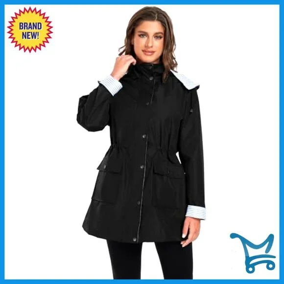 Lightweight Waterproof Raincoat with Hood, Plus Size Trench for Outdoor